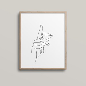 Woman Face Art Print, Printable Female Hand Line Art, Abstract Line ...