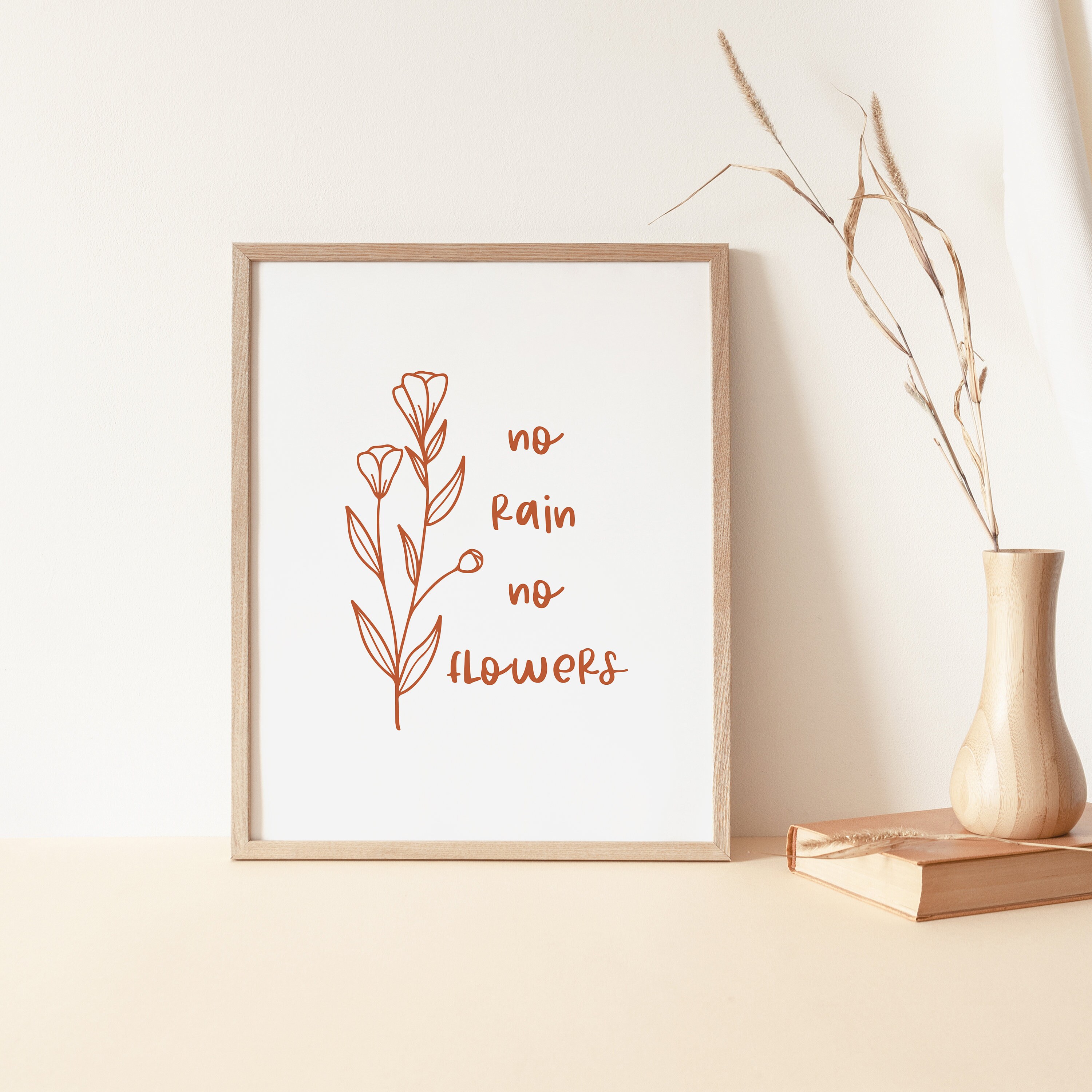 Bloom Art Print No Rain No Flowers Quote Poster Flower Line Etsy