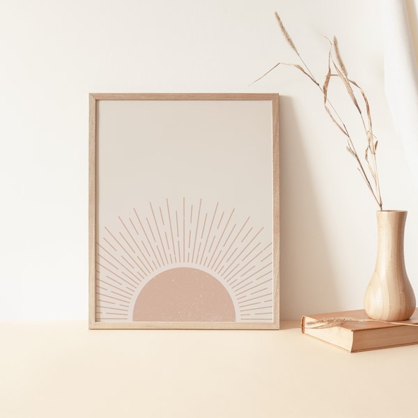 Horizon Sun Art Print, Abstract Sunburst Wall Art, Minimalist Abstract Sun Poster, Simple Boho Wall Print, Sunset Poster, Sunrise Print