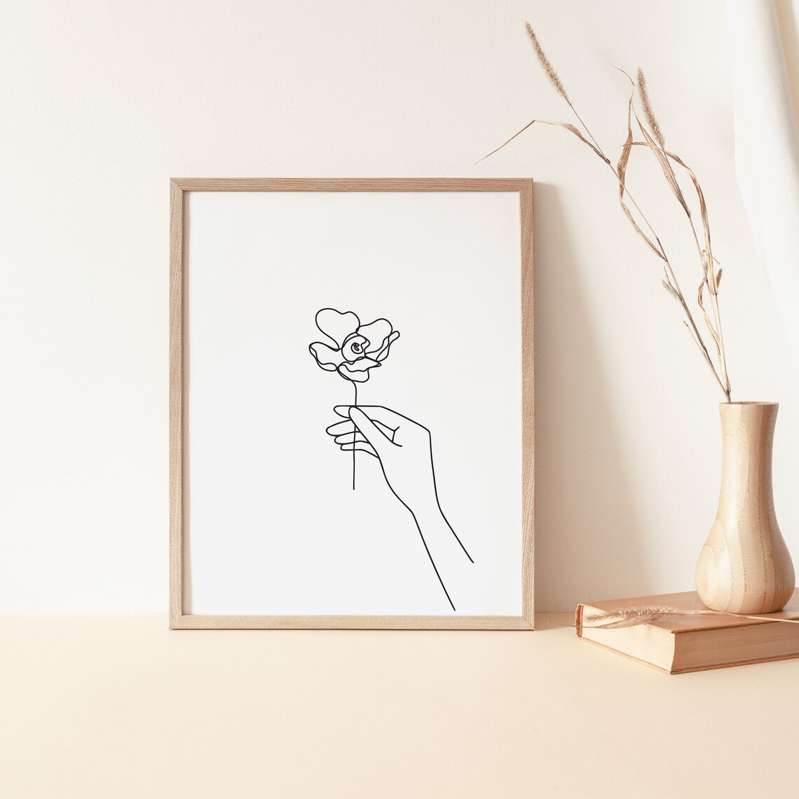 Flower Hand Art Print Flower Line Drawing Flowers Line Art | Etsy