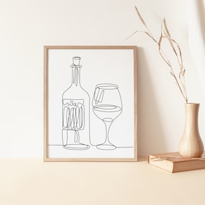 Drinks Print, Fine Line Art, Simple Line Art, Bar Cart Print, Bar Cart Art, Kitchen Art, Cheers Print, One Line Art, Wine Art