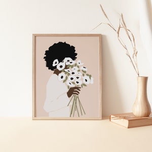 Afro American Abstract Art, Black Girl Illustration, Afro Fashion Wall Print, Boho Woman Art, Curly Hair Wall Art