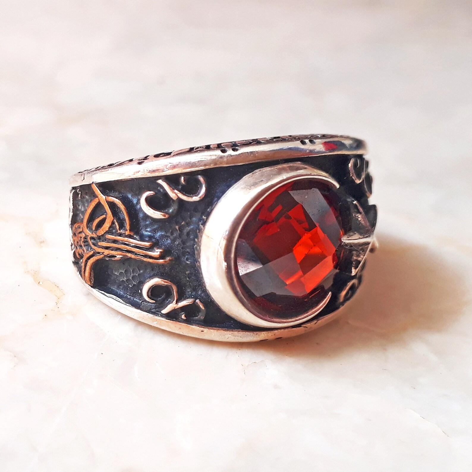 Men's Turkish flag sterling silver crest ring with Etsy