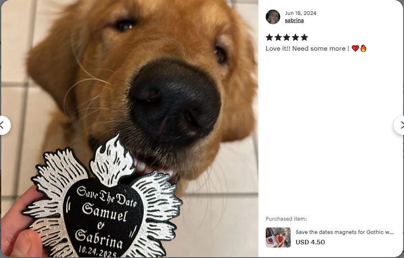 K&ouml;nnte beinhalten: Ein schwarz-wei&szlig;er Save-the-Date-Magnet mit einem gotischen Herzdesign. Der Magnet zeigt den Text "Save The Date Samuel & Sabrina 10.24.2025".