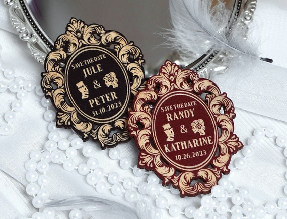 Save the dates magnets for Halloween wedding, gothic save the date cards wedding, Til death do us part, halloween invitation, fall wedding