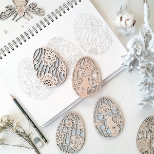 Oeufs de Pâques coupés fichier svg avec fleurs de printemps et lapin de Pâques, joyeux svg, oeufs de Pâques ornements svg, cricut svg, glowforge svg