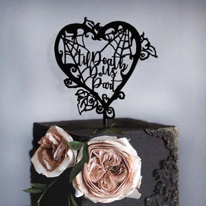 Gothic wedding cake topper, I put a spell on you cake topper, Halloween wedding cake topper, Til death do us part topper, Custom cake topper