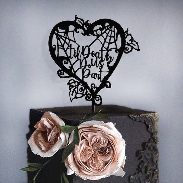 Gothic wedding cake topper, I put a spell on you cake topper, Halloween wedding cake topper, Til death do us part topper, Custom cake topper