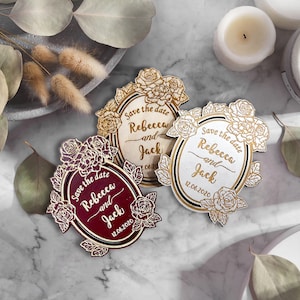 Save the date magnet, Burgundy wedding invitation, Wood save the date, Wedding favor magnet, Unique wedding invitation, Boho wedding