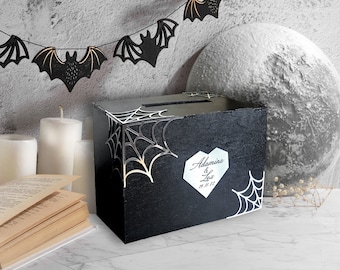 Caja de pozo de deseos de madera, caja de tarjeta de boda personalizada con ranura, caja de tarjeta de boda negra, caja de dinero de boda de Halloween con ranura, titular de la tarjeta