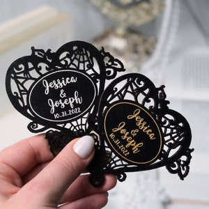 Halloween wedding magnet Save the dates, Gothic save the date cards for wedding, Halloween invitation, Black heart, silver, gold inscription