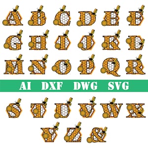 Ape girasole Multi strato 6 strati mandala alfabeto lettera modello taglio laser file uso commerciale, wall art CNC download dxf svg ai dwg cricut