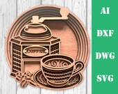 Coffee cup coffee grinder Mandala DXF Laser Cut Layered coffee Laser 3D coffee Multilayer coffee Svg, Layered coffee Cricut Glowforge