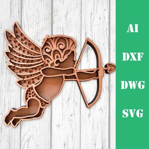 Cupid Valentine angel Eros 3D love cupido multi layer mandala laser cut file, commercial use, wall art CNC dxf svg ai dwg cricut Glowforge