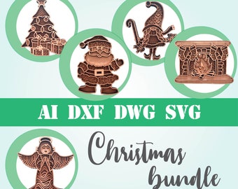 Christmas bundle 5 3d layered 5 designs mandala multi layer laser cut files, commercial use, wall art CNC glowforge dxf svg ai dwg cricut