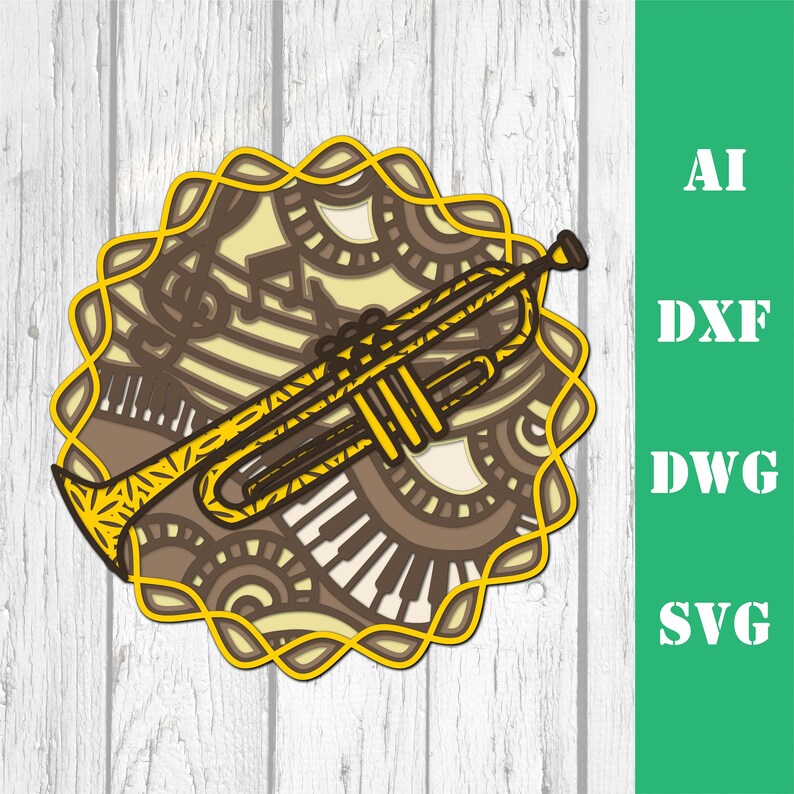Trumpet Music Instrument Layered Laser Cut File Multi Layer Mandala SVG ...
