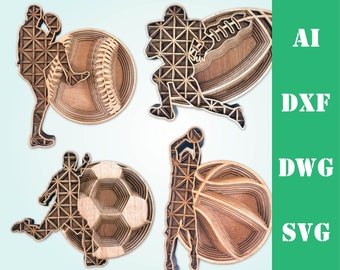 Sports Mandala SVG Bundle | Laser Cut Files, Cricut (Instant Download)