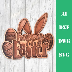 Joyeuses Pâques oreilles de lapin en couches 3D mandala multicouche découpé au laser fichiers utilisation commerciale fichier CNC téléchargement dxf svg ai dwg cricut Glowforge