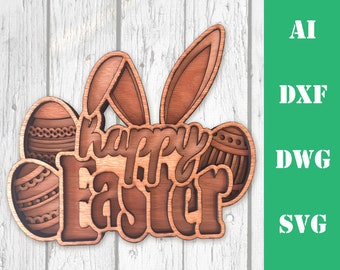 Happy Easter 3D Layered bunny ears multi layer mandala laser cut files commercial use CNC file download dxf svg ai dwg cricut Glowforge