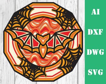 Bat Halloween mandala, Layered Spiderweb Cricut & Laser Cut File (svg dxf ai dwg)
