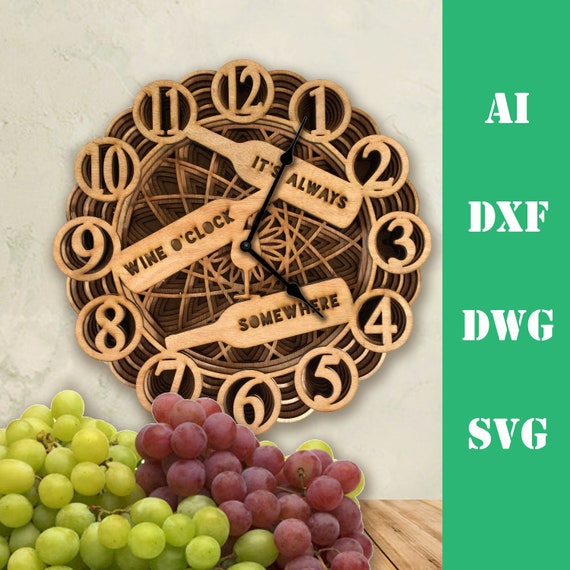 Clock wine o/'clock multi layer mandala model laser cut file commercial use wall art home decor CNC download dxf svg ai dwg cricut 3d