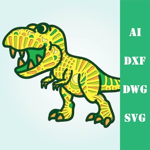 Dinosaurio T-Rex multicapa mandala modelo láser corte archivo, uso comercial, arte de pared decoración del hogar CNC descargar dxf svg ai dwg cricut 3d