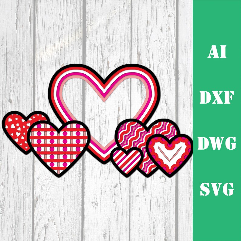 Download Wall Art Cnc Dxf Svg Ai Dwg Cricut 3d Glowforge Layered Hearts Valentine Love 3d Hearts Multi Layer Mandala Laser Cut File Commercial Use Craft Supplies Tools Kits How To