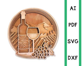 Wine Scene Mandala, Layered Cut Layered Design (dxf, svg, ai, dwg)