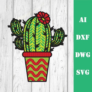 Cactus multicapa mandala modelo láser corte archivo, uso comercial, arte de pared decoración del hogar CNC descargar dxf svg ai dwg cricut 3d planta flor
