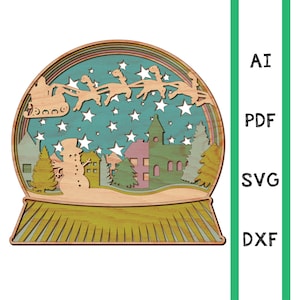 Snow globe Christmas village layered multi layer mandala 3D laser cut files commercial use wall art CNC dxf svg ai dwg cricut Glowforge xmas