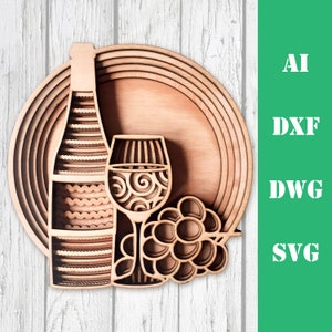 3D Wijn Mandala DXF Laser Cut Gelaagde wijn Laser 3D wijn Multilayer wijnglas SVG Gelaagde wijnfles Cricut Glowforge commercieel gebruik