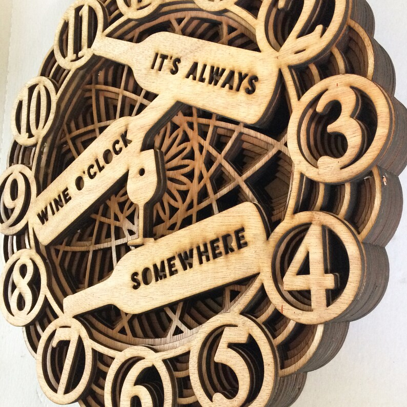 Clock wine o/'clock multi layer mandala model laser cut file commercial use wall art home decor CNC download dxf svg ai dwg cricut 3d