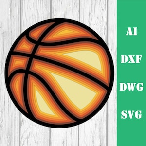 Ballon de basket-ball sport 3D, mandala multicouche découpé au laser, usage commercial, art mural décoration glowforge CNC téléchargement dxf svg ai dwg cricut