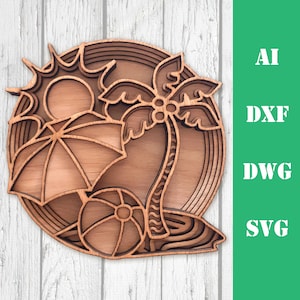 Zomer strand multi layer mandala model laser gesneden bestanden, commercieel gebruik, muur kunst home decor CNC download dxf svg ai dwg cricut 3d glowforge