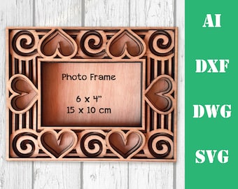 Photo frame hearts Valentine 3D multi layer mandala laser cut file commercial use home decor CNC download dxf svg ai dwg cricut 3d Glowforge