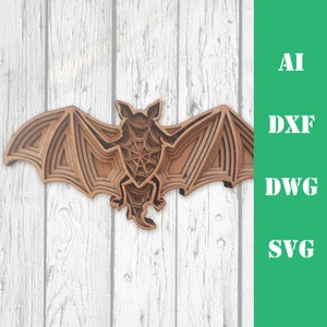 3d Bat Halloween wielowarstwowy model mandali wycinany laserowo plik, komercyjne zastosowanie glowforge, sztuka ścienna dekoracja domu CNC pobieranie dxf svg ai dwg cricut