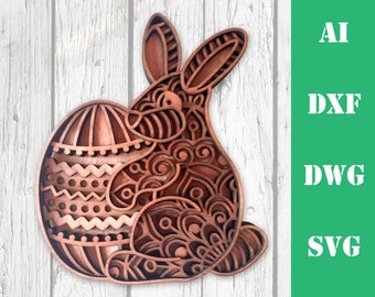 Easter bunny with Easter egg 3D Layered multi layer mandala laser cut files commercial use CNC file download dxf svg ai dwg cricut Glowforge