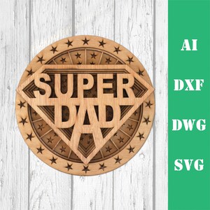Super Dad mandala Dia dos Pais em camadas 3D multicamadas mandala arquivos de corte a laser para uso comercial arte de parede CNC dxf svg ai dwg cricut Glowforge