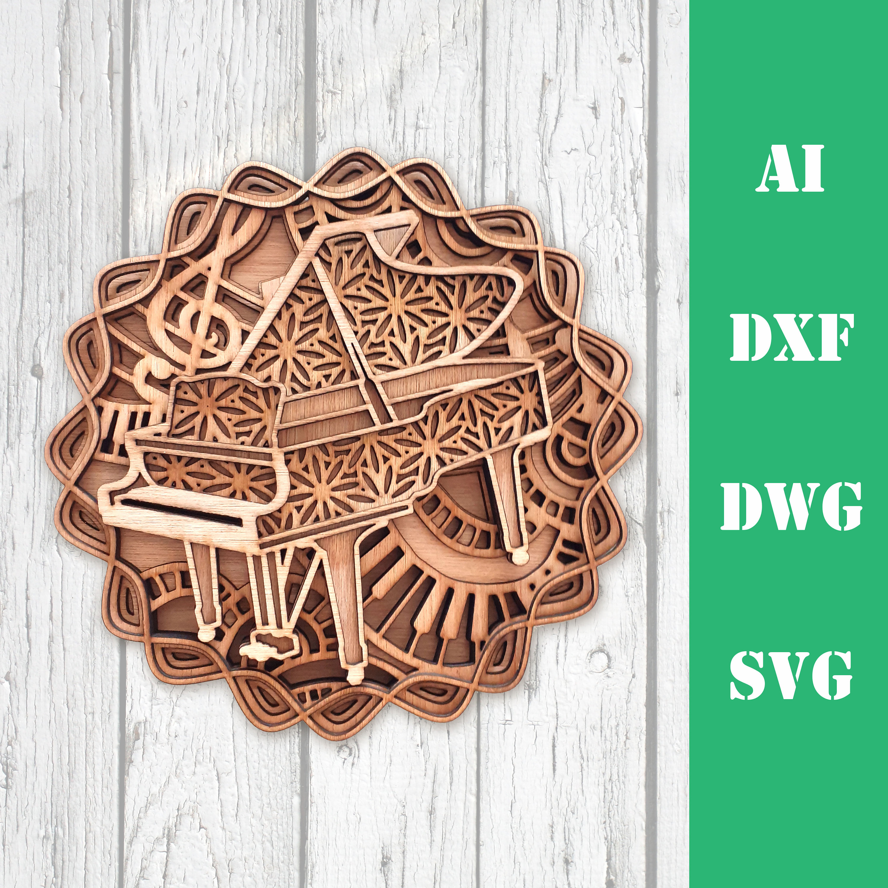 Piano Music Instrument Multi Layer Mandala Model Laser Cut