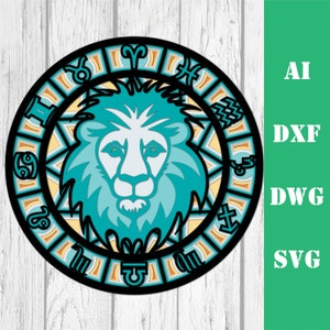 Zodíaco Leo modelo de mandala multicamadas arquivo de corte a laser, uso comercial, arte de parede decoração de casa CNC download dxf svg ai dwg cricut 3d