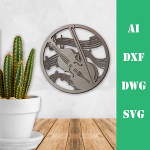 Wall art violin music instrument layers model laser cut file, commercial use, wall art home decor  CNC download dxf svg ai dwg cricut 3d