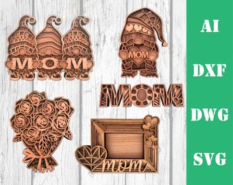 Mother's Day bundle layered  3D multi layer mandala gnome laser cut files commercial us CNC glowforge wall art dxf svg ai dwg cricut 3d