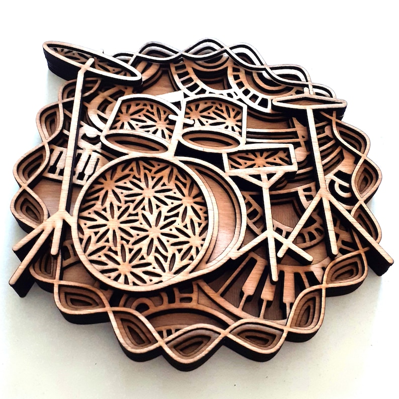 Drumkit Music Instrument Layered Laser Cut File Multi Layer Etsy