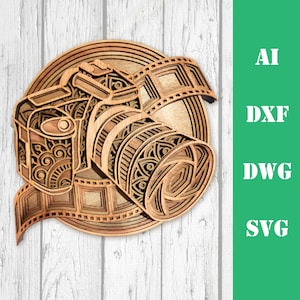 Fotocamera meerlaags mandala model laser gesneden bestand, commercieel gebruik, muur kunst home decor CNC download dxf svg ai dwg cricut 3d