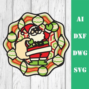 Layered Santa Weihnachten multi-layer Mandala Weihnachtsmann 3D Laser geschnitten Dateien, kommerzielle Nutzung, Wandkunst CNC dxf svg ai dwg cricut Glowforge