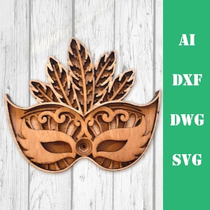 Mardi gras masker New Orleans gelaagde meerlaagse mandala model lasergesneden bestand, commercieel gebruik CNC download dxf svg ai dwg cricut 3D Glowforge