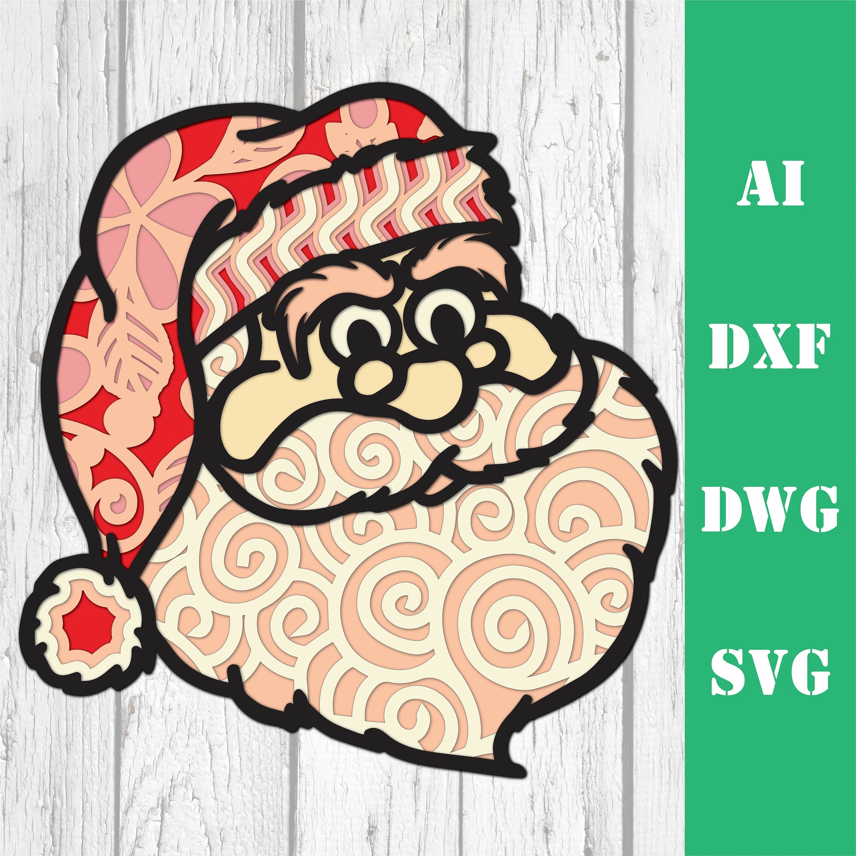 Layered Santa 3D Christmas Multi Layer Mandala Laser Cut File Glowforge ...