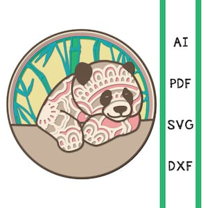 Gelaagde panda beer multi layer mandala model laser gesneden bestand, commercieel gebruik, CNC Glowforge dxf svg ai dwg cricut 3d schattige panda met bamboe