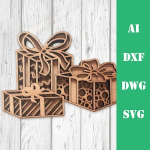 Christmas gifts presents layered  3d multi layer mandala laser cut files glowforge, commercial use, CNC file download dxf svg ai dwg cricut