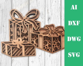 Christmas gifts presents layered  3d multi layer mandala laser cut files glowforge, commercial use, CNC file download dxf svg ai dwg cricut